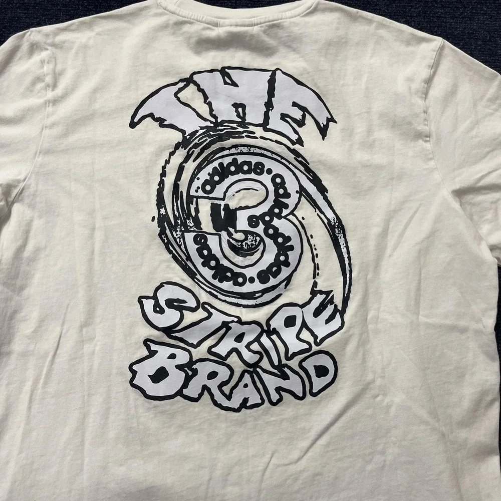 Adidas Originals Shirt Mens‎ Large White 3 Stripe Back Print Graphic Tee T-Shirt